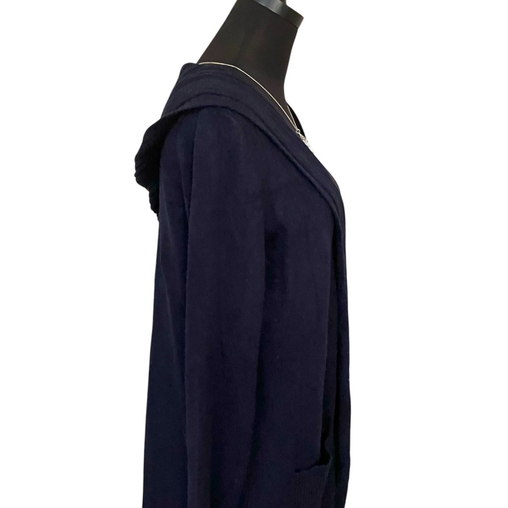 Verve Ami Knit Cardigan Long Navy Blue Hood and Front Pockets Size Medium - Picture 3 of 9